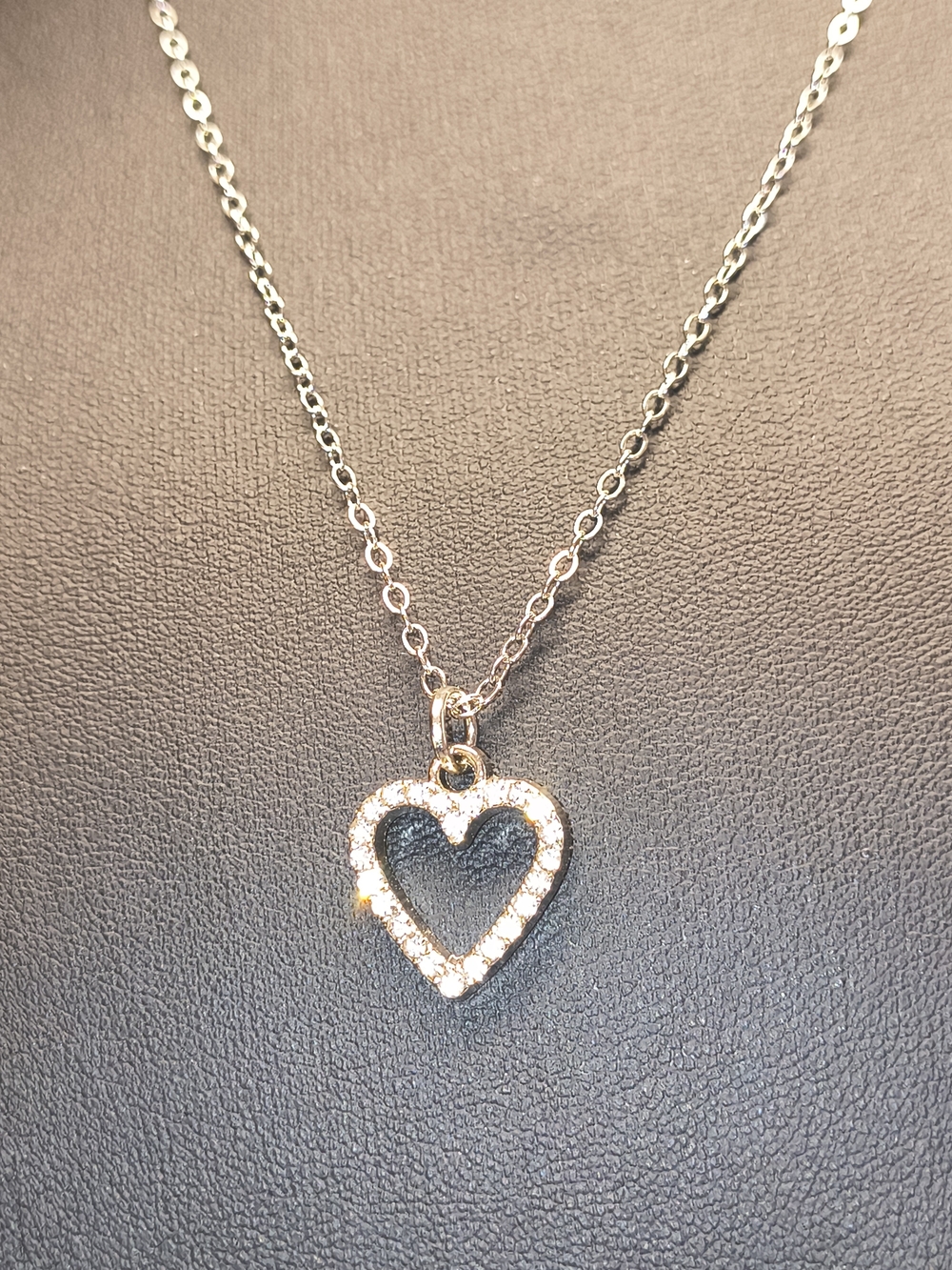 Dainty Heart Pendant Necklace in Silver with Crystals
